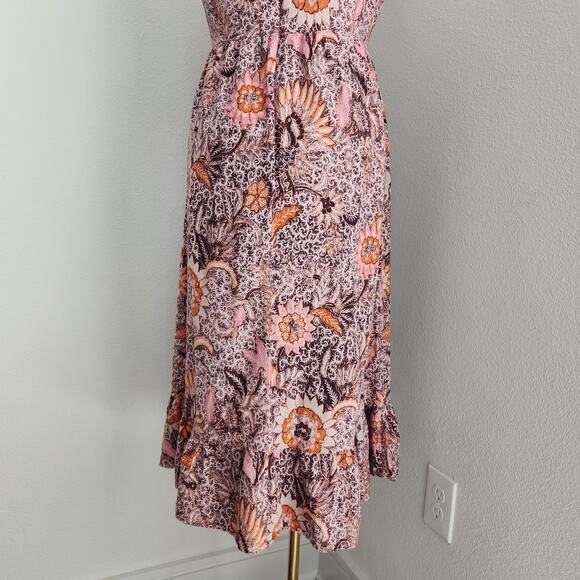 Madewell Boho Floral Thanksgiving Turkey Print Ruffle Midi Fall Dress M/L - Picture 12 of 12